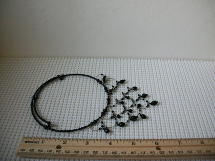 Vintage Victorian Black Beaded Choker Necklace, Silver Tone Adjustable 030521