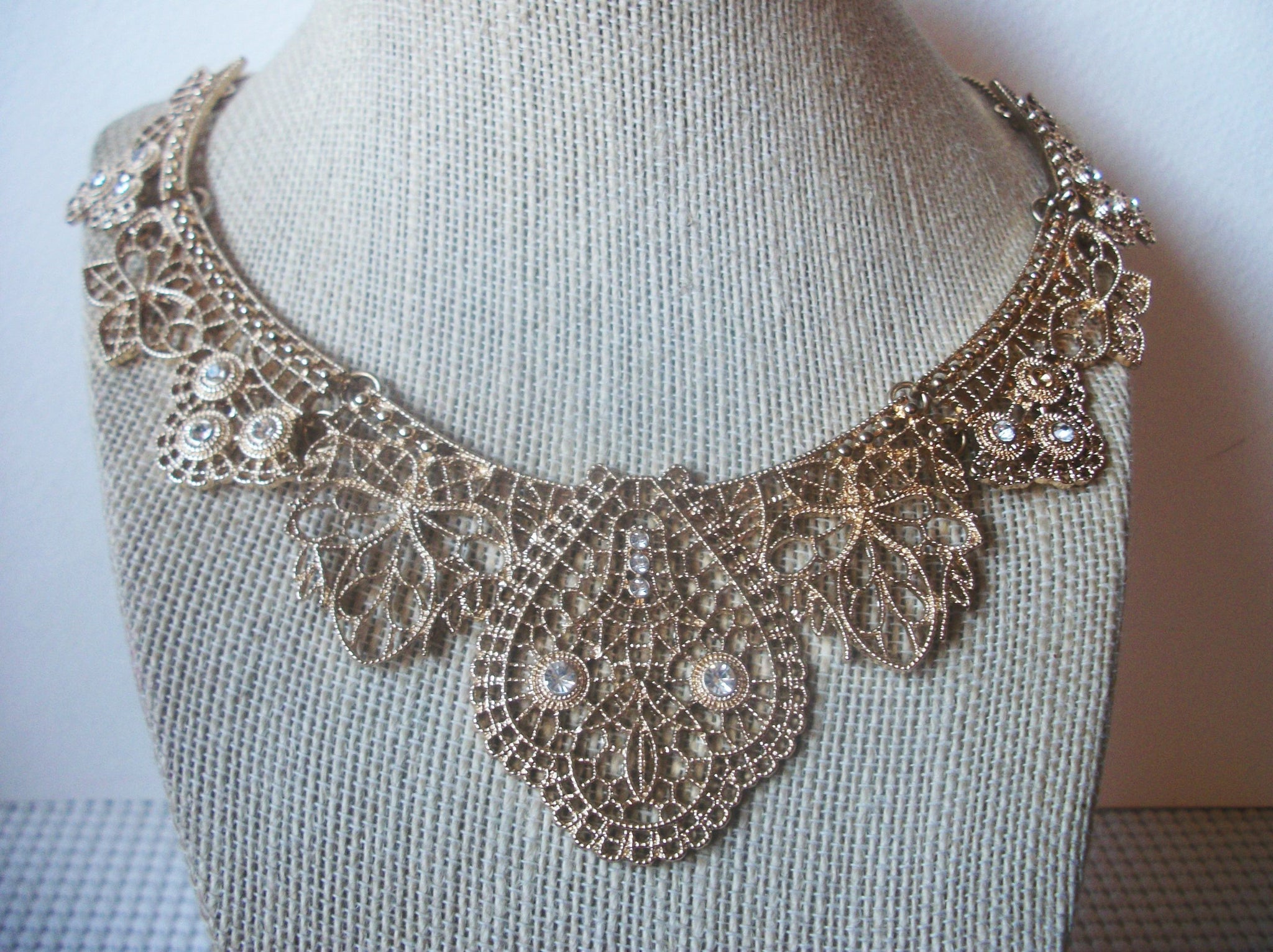 Vintage Clear Rhinestones, Gold Tone Necklace 022521