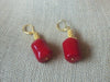 Gold Tone Lever Back Red Stones Dangle Earrings 63017