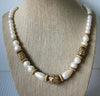 Signed 1928 Company  Glass Pearls Gold Tone Open Cut Metal Beads 24" Chain Necklace 030521