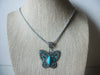 Vintage Necklace, 20" -  22" Long, Blue Rhinestones, Faux Stone, Butterfly Pendant, Silver Tone Chain, 91617