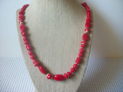 Vintage Necklace Red Czech Glass Gold Toned 24" Long 8916