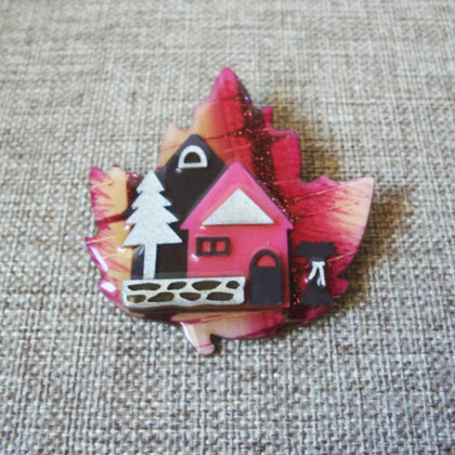 Vintage Lucinda House Pins Maple Leaf Fiery Red Cornstalk 021321