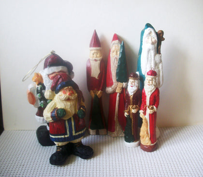 Vintage Lot Of 7 Hand Painted Signed Karl 1957 Resin Wood Ceramic Santa Claus Not A Set Random Collections Over The Years C200