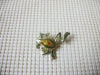 Vintage Brooch Pin Signed LC Liz Claiborne Cute Frog Enameled Green Rhinestones Gold Tone 123020