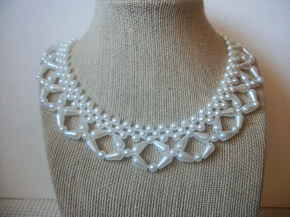 French Victorian White Faux Pearls, Collar Vintage Necklace 40220