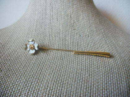 Vintage Hat Stick Pin, Enameled Dogwood, Flower, Gold Tone 70217