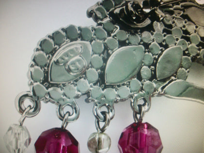 Vintage Brooch Pin , Signed AVON Over Sized Peacock Colorful Rhinestone Dangle 7" Long 11217