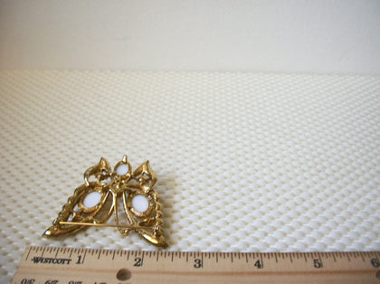 Larger Vintage Brooch Pin, Opalesque Glass Pink Clear Crystal Rhinestones Butterfly Gold Tone, 030621