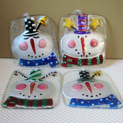 Vintage Ornaments Christmas Lot of 4 Stained Clear Glass Hand Painted