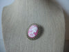 Hand Made Gold Tone Pink White Skeleton Brooch Pin 022721