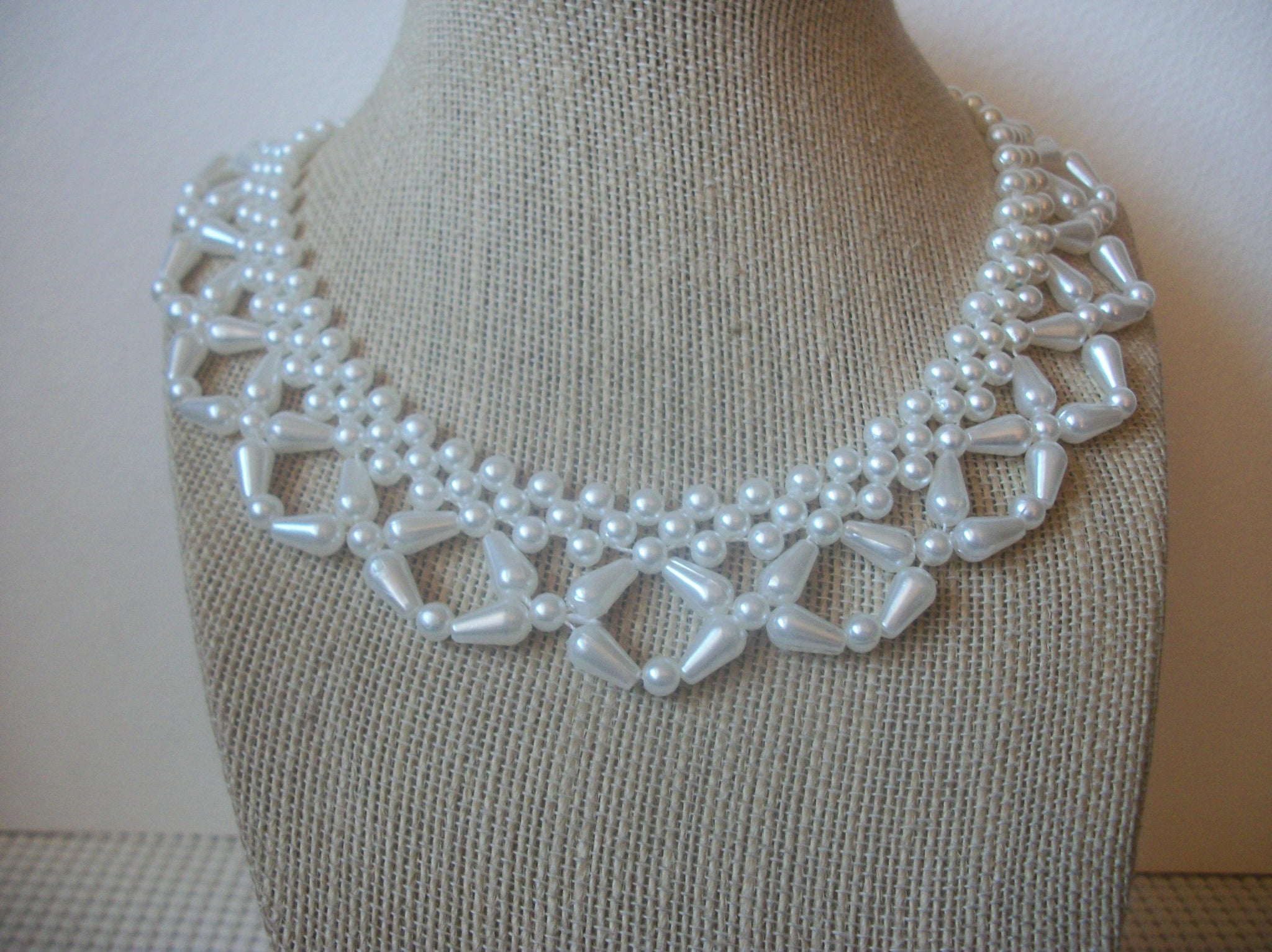 French Victorian White Faux Pearls, Collar Vintage Necklace 40220