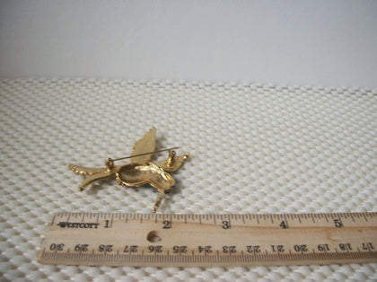 Larger Vintage Brooch Pin, Flying Hummingbird Colorful Enameled Gold Tone, 122220