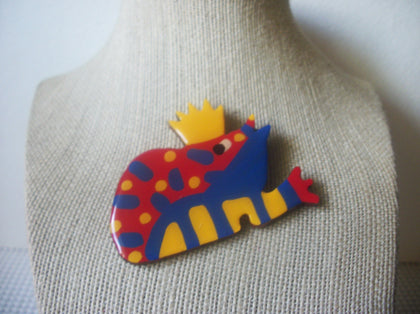 Larger, Colorful Frog Prince Crown, Vintage Jewelry, Brooch Pin 91617