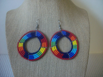 LONG Vintage Pierced Earrings Colorful Southwestern Glass Micro Beads  121716
