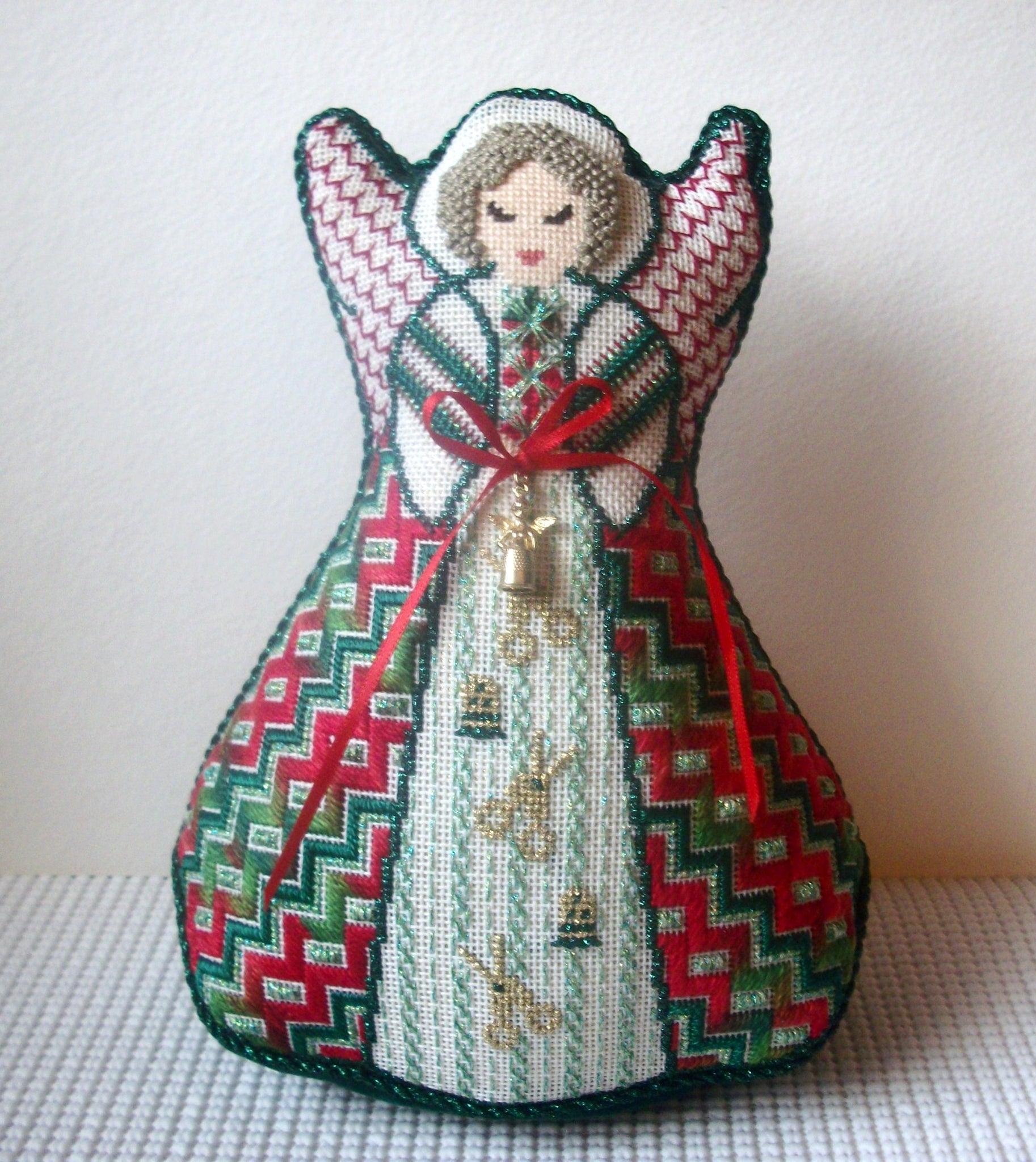Vintage Hand Stitched Fabric Tall Angel Table Fireplace C200