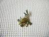 Vintage Brooch Pin Signed LC Liz Claiborne Cute Frog Enameled Green Rhinestones Gold Tone 123020