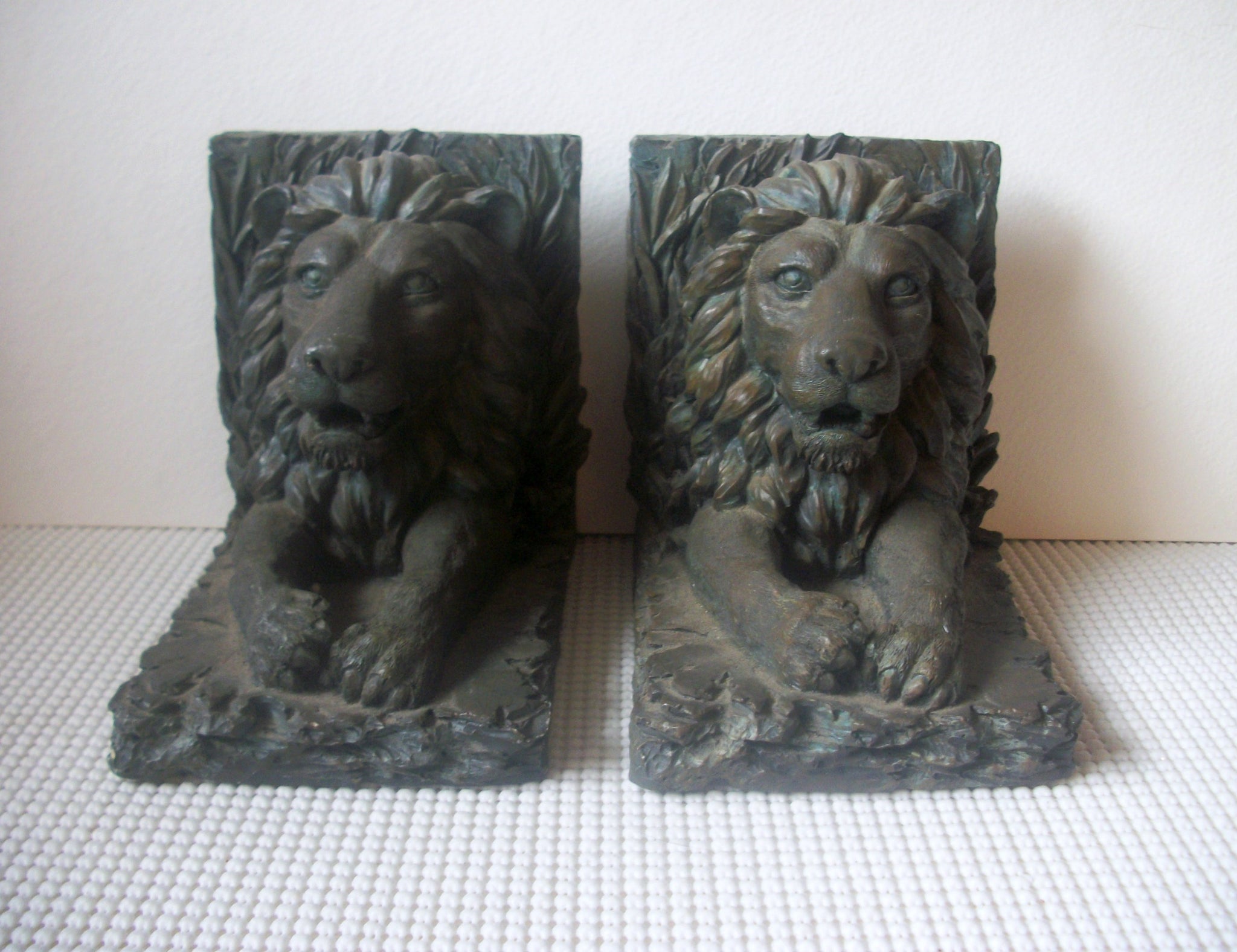 Majestic Lions Bookends Hand Molded Vintage