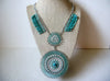 Southwestern, 24" - 27" Long, Turquoise Green, Stones Beads, Silver Tone, Pendant Vintage Necklace, 70217
