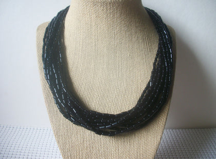 Signed TRIFARI TM Vintage 18" Necklace, Multi Strand Black Lucite Beads, 123016