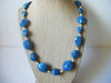 Vintage 24" Necklace Blue White Gold Marbleized Old Plastic 81317