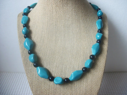 Retro 18" Necklace Blue Black Acrylic Beads Southwestern Flair 73017