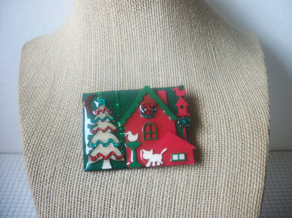 RARE Lucinda House Pins, Highly Detailed Christmas Tree Wreath Little Cat Festive Glitter 021321