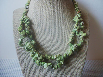 Vintage 16" - 19" Necklace Natural Light Green Stone Chips 023021