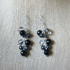 Vintage Pierced Earrings Silver Toned Clear Black Glass Hematite Beaded Clusters 51016