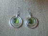 Retro Silver Tone Green Glass Dangle Earrings 022421