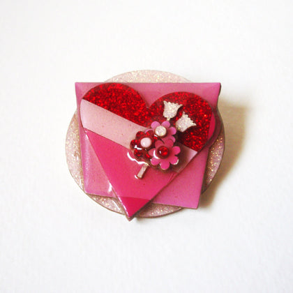 RARE VTG! Lucinda Valentine`s Day Glitter Love Letter Heart Tulip Flower Seal