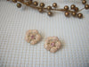 Vintage Clip On Earrings Signed TRIFARI Pink Rhinestone Flowers Gold Tone,  7817