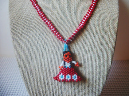 Traditional Hand Crafted 25 1/2" Long Colorful Micro Glass Beaded Figural Vintage Necklace 60218