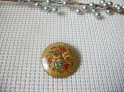 Vintage Hand Painted Signed Lacquered Wood Floral 5817