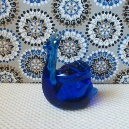 Vintage Cobalt Blue Snail With House German Crystal Glass C300