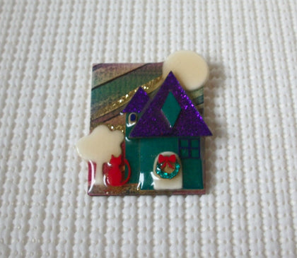 Vintage Lucinda House Pins, Highly Detailed Festive Christmas Wreath Little Cat 021321