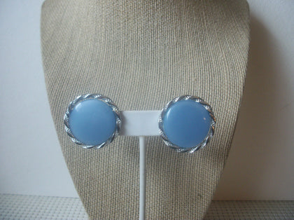 Dream Light Blue Lucite, Silver Tone Dome, Clip On Earrings, Vintage 022421
