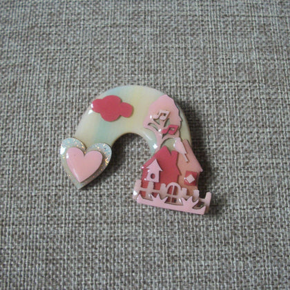 RARE Lucinda Pins Rainbow Sky Glitter Heart Cloud Bird House Tree Pastels