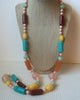 Colorful Lucite Old Plastic, Southwestern Theme, 38" Long Vintage Necklace 63017