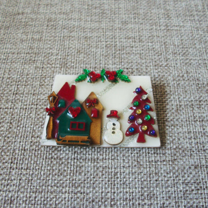 RARE Lucinda House Pins Winter Scene Festive Christmas Snowman Poinsettia