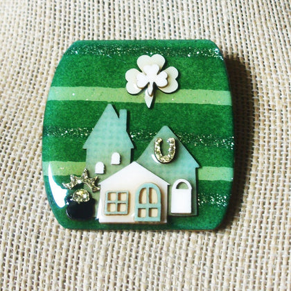 RARE Hard To Find Lucinda Luck Of The Irish Shamrock Pot Of Gold Clover Glittery Horse Shoe 61318