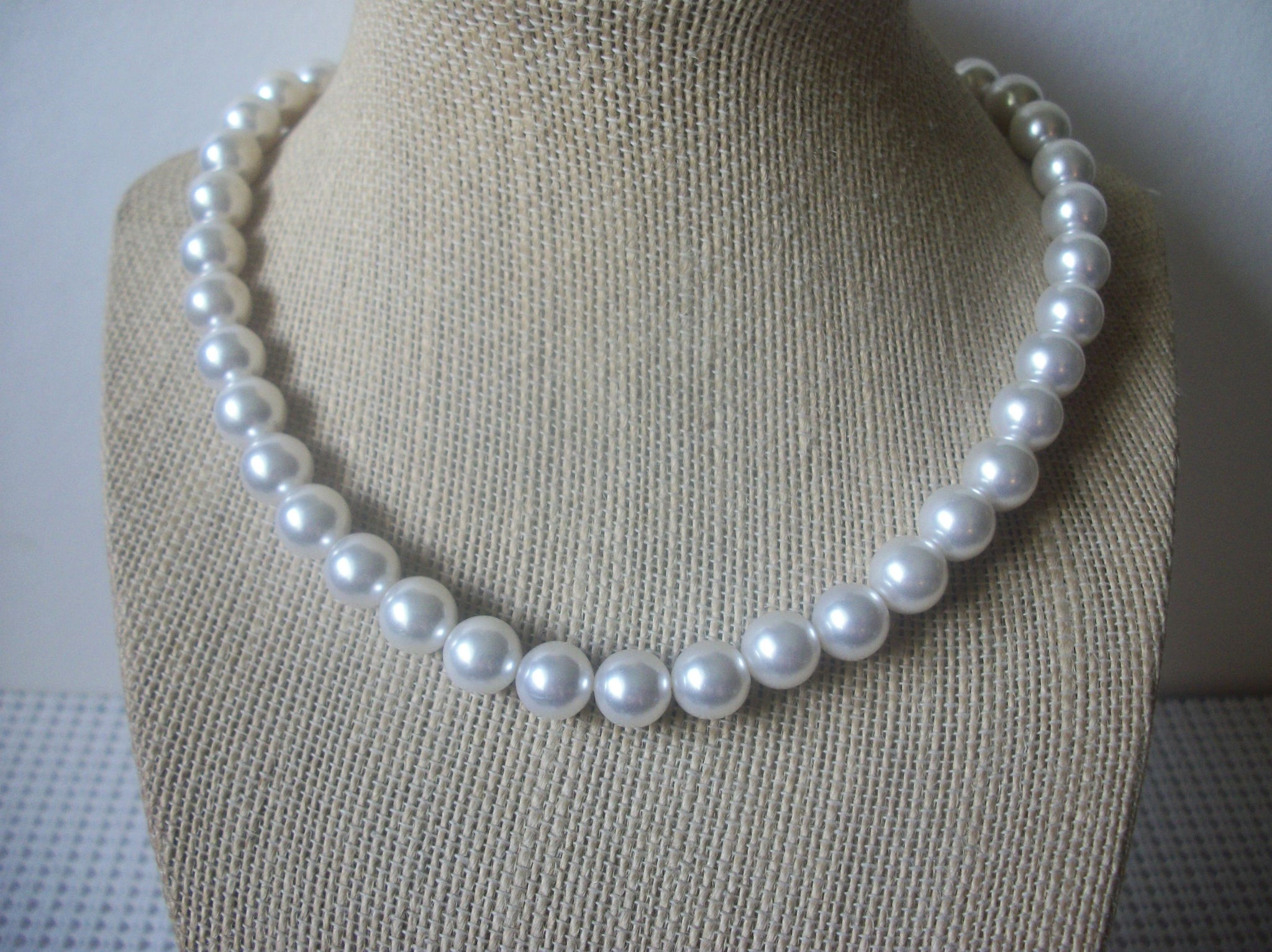 Vintage Jewelry, Signed JAPAN, White Faux Pearls, 15" - 18" Necklace 121416