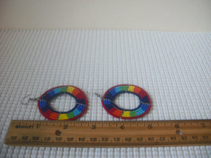 LONG Vintage Pierced Earrings Colorful Southwestern Glass Micro Beads  121716