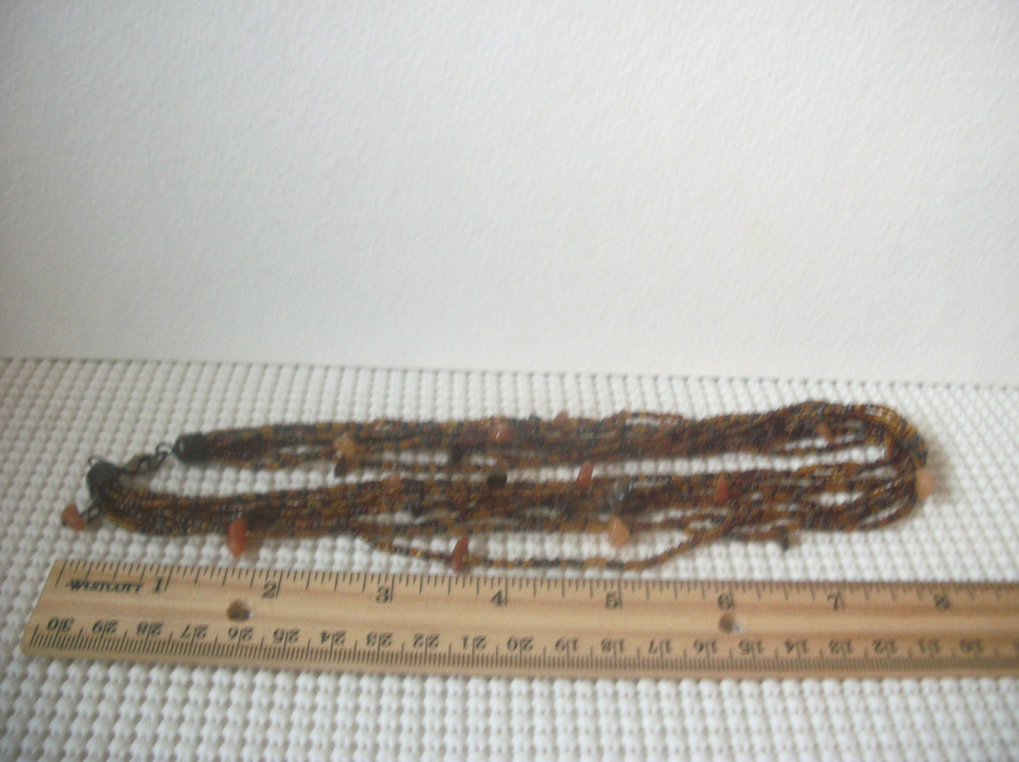 Brown Micro Glass Seed Beads Tigers Eye, 17" Long Multi Strand Vintage Necklace 022121