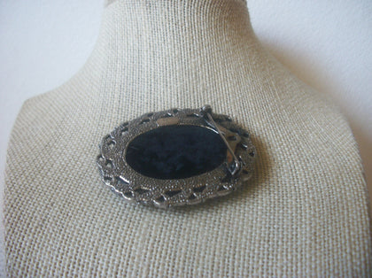 Thicker, Vintage Jewelry, Needle Stitch, Green Black White, Silver Tone, Brooch Pin 91617