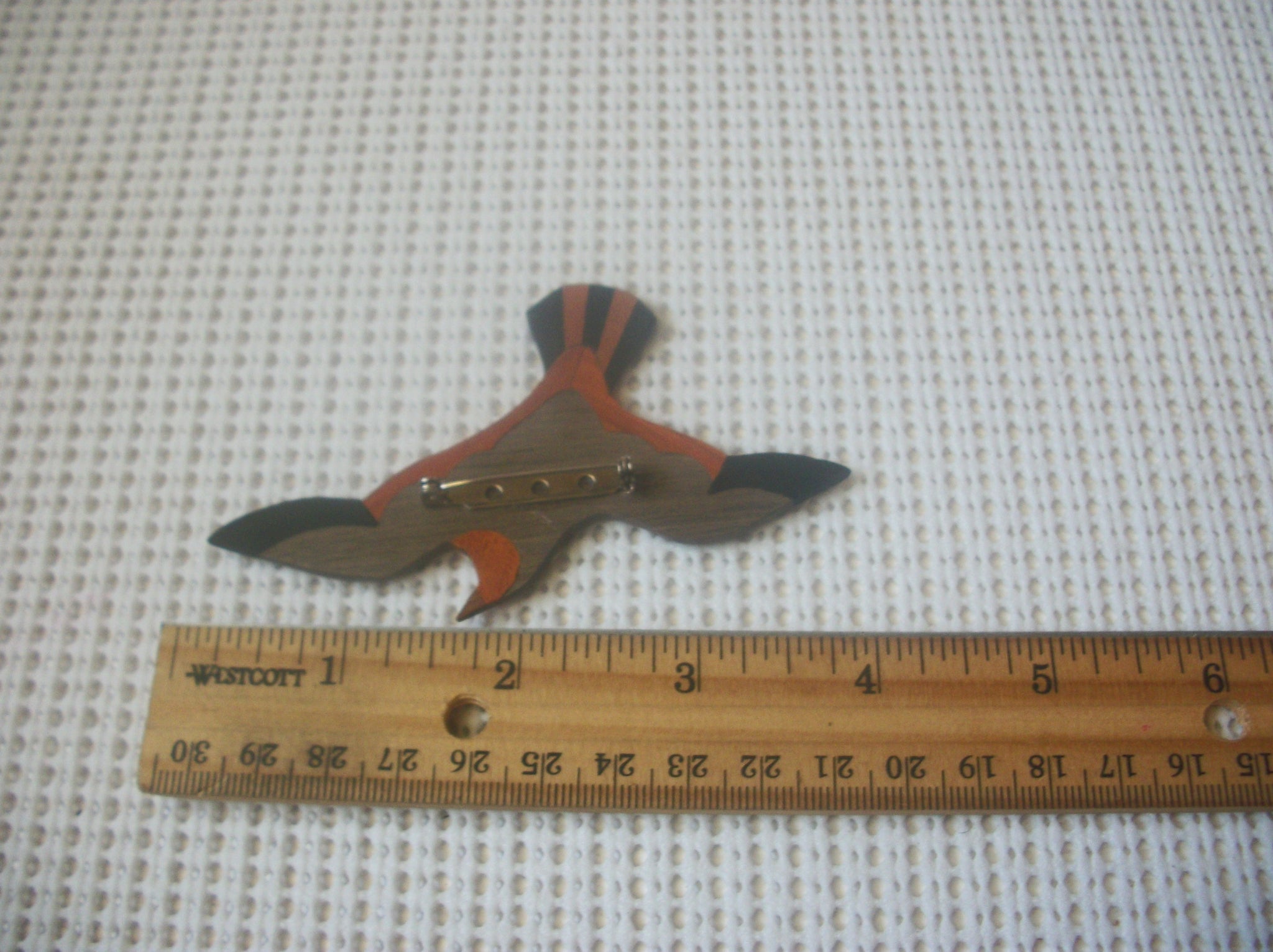 Vintage Brooch Pin Hand Crafted Large Wood Bird Stained 52017