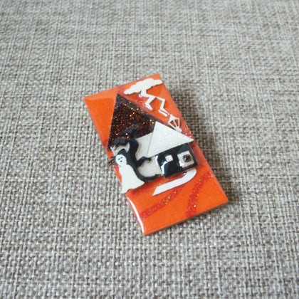 RARE Lucinda House Pins Scary Ghost Bat Flying Haunted House Orange Glitter 021321