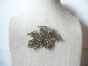 Larger, Vintage Brooch Pin, Maple Leaf, White Glass Pearls, Darkened Black, Gold Tone, 021921