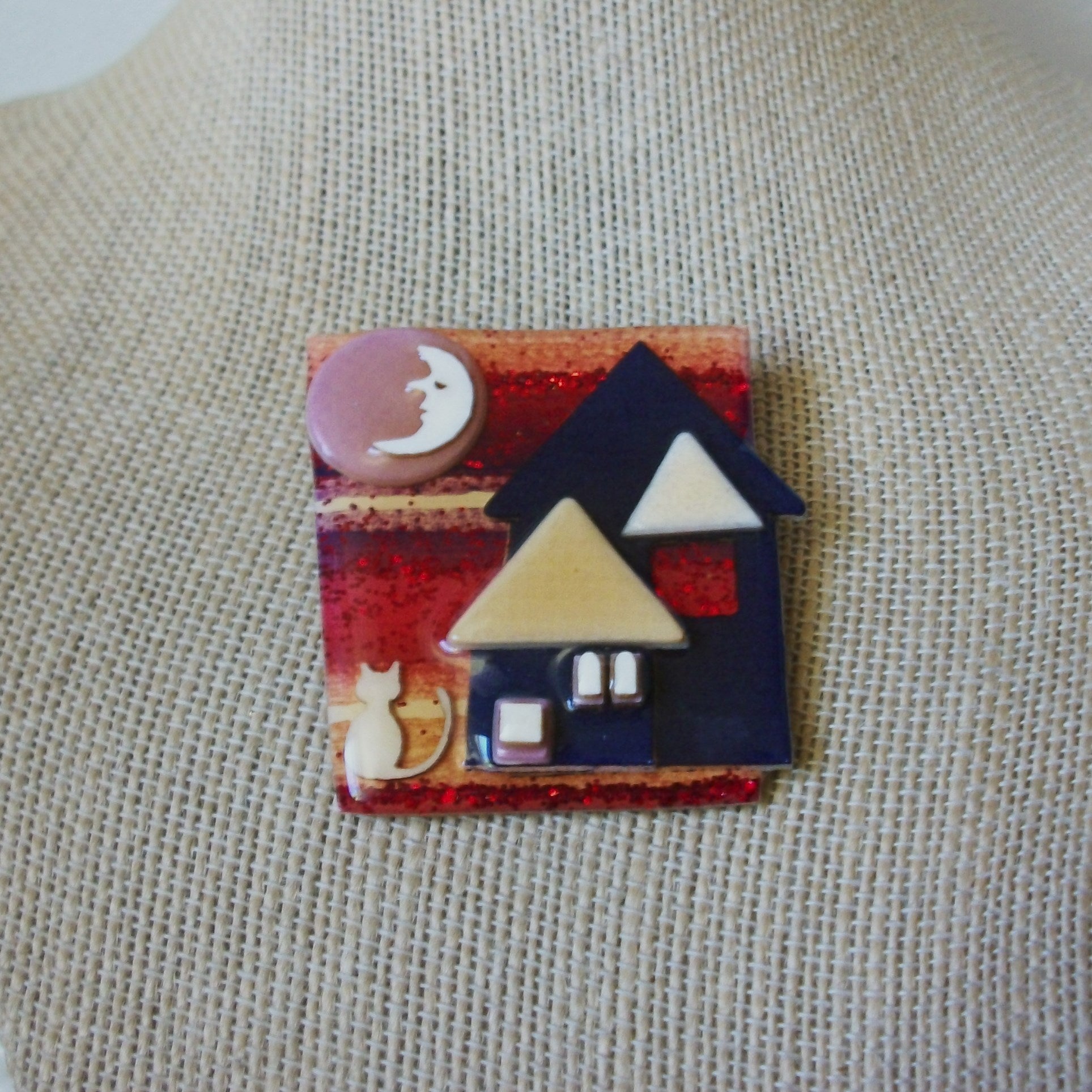 RARE Vintage Lucinda House Pins, Peace Love Sleep Well Little Cat Watching 021321