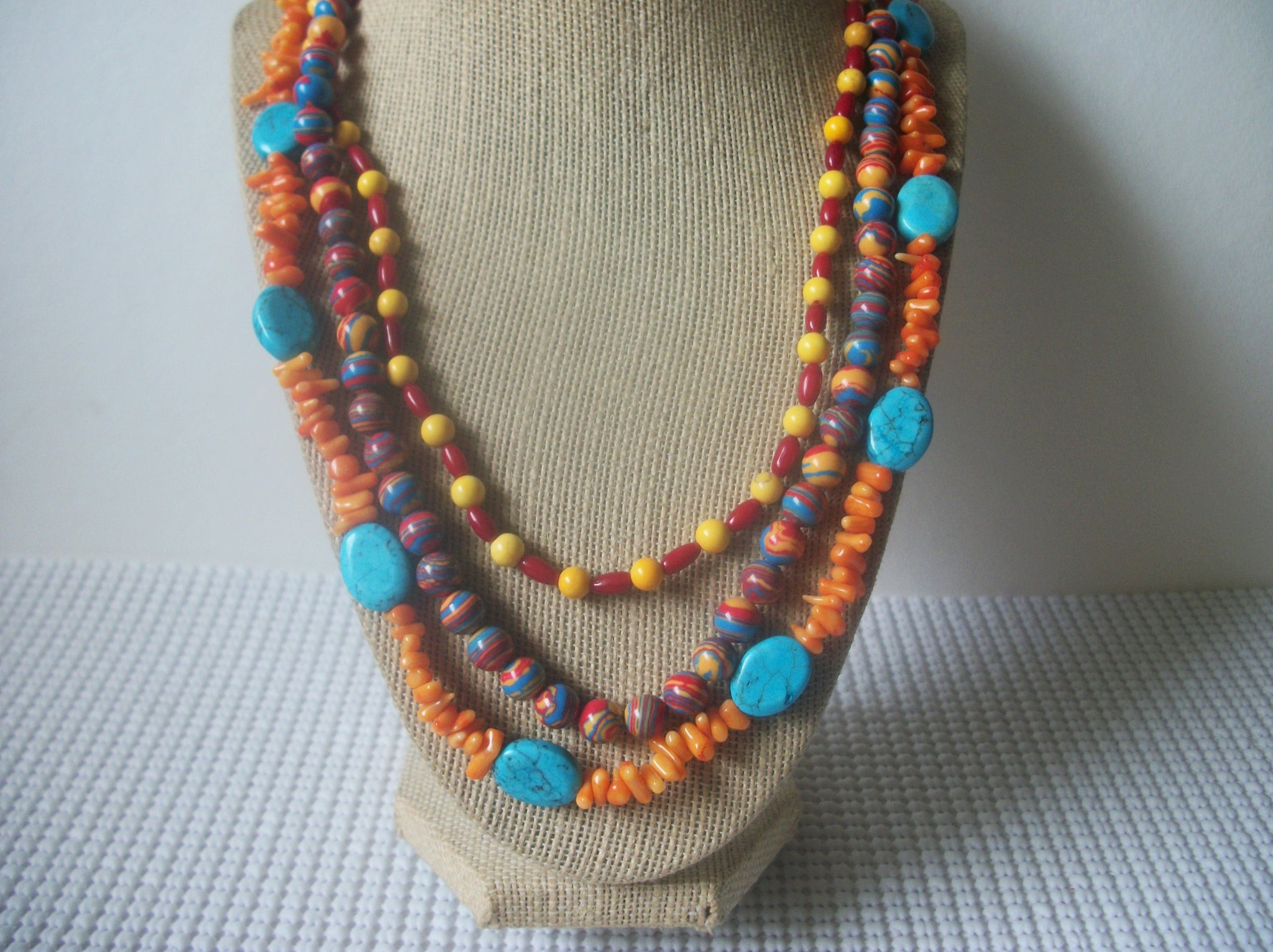 Southwestern Necklace, Colorful Stone Beads, Multi Strand Celebration 20" - 24" Long 82016 Gift